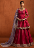 Hot Pink Embroidered Peplum Style Lehenga