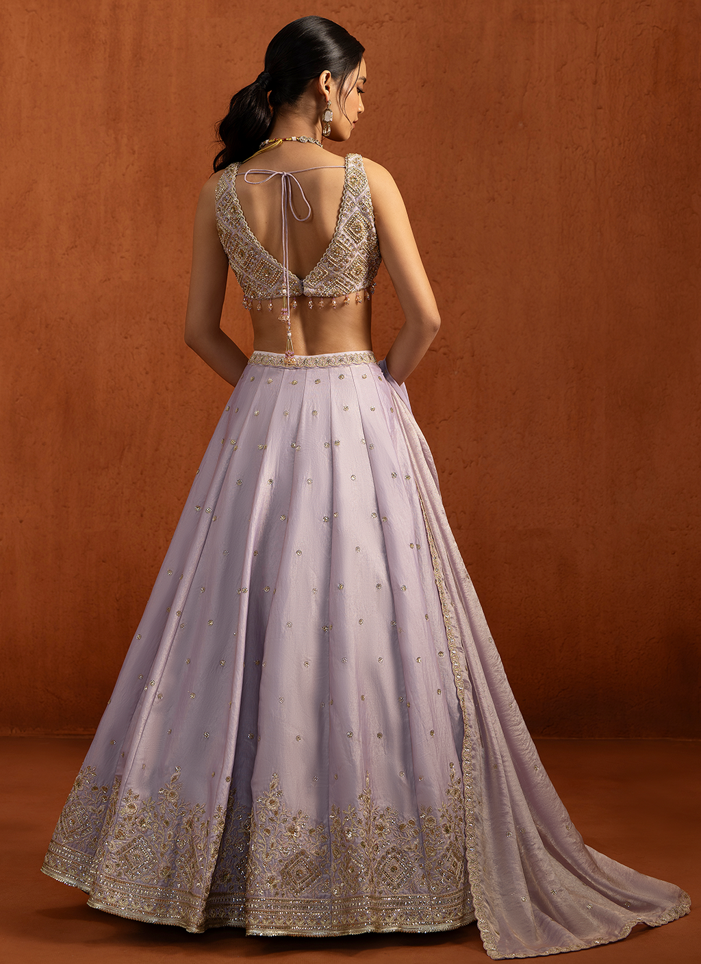 Soft Lilac Embroidered Tissue Lehenga