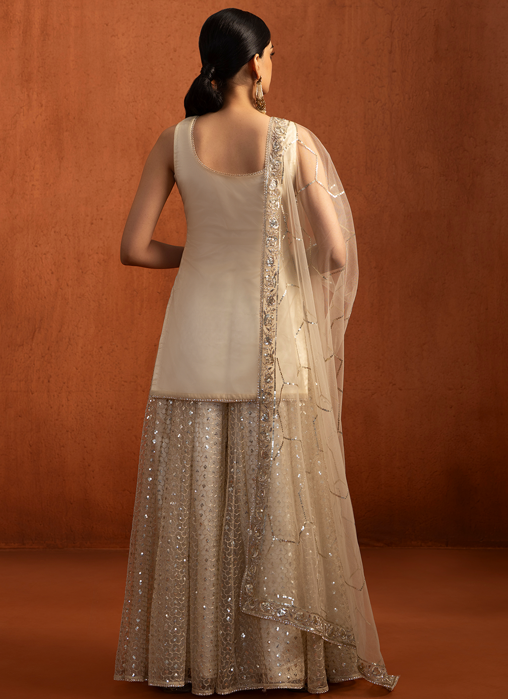 Ivory Embroidered Net Sharara Suit