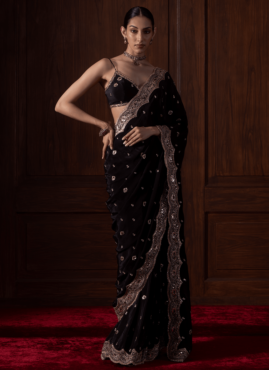 Black Embroidered Crepe Saree