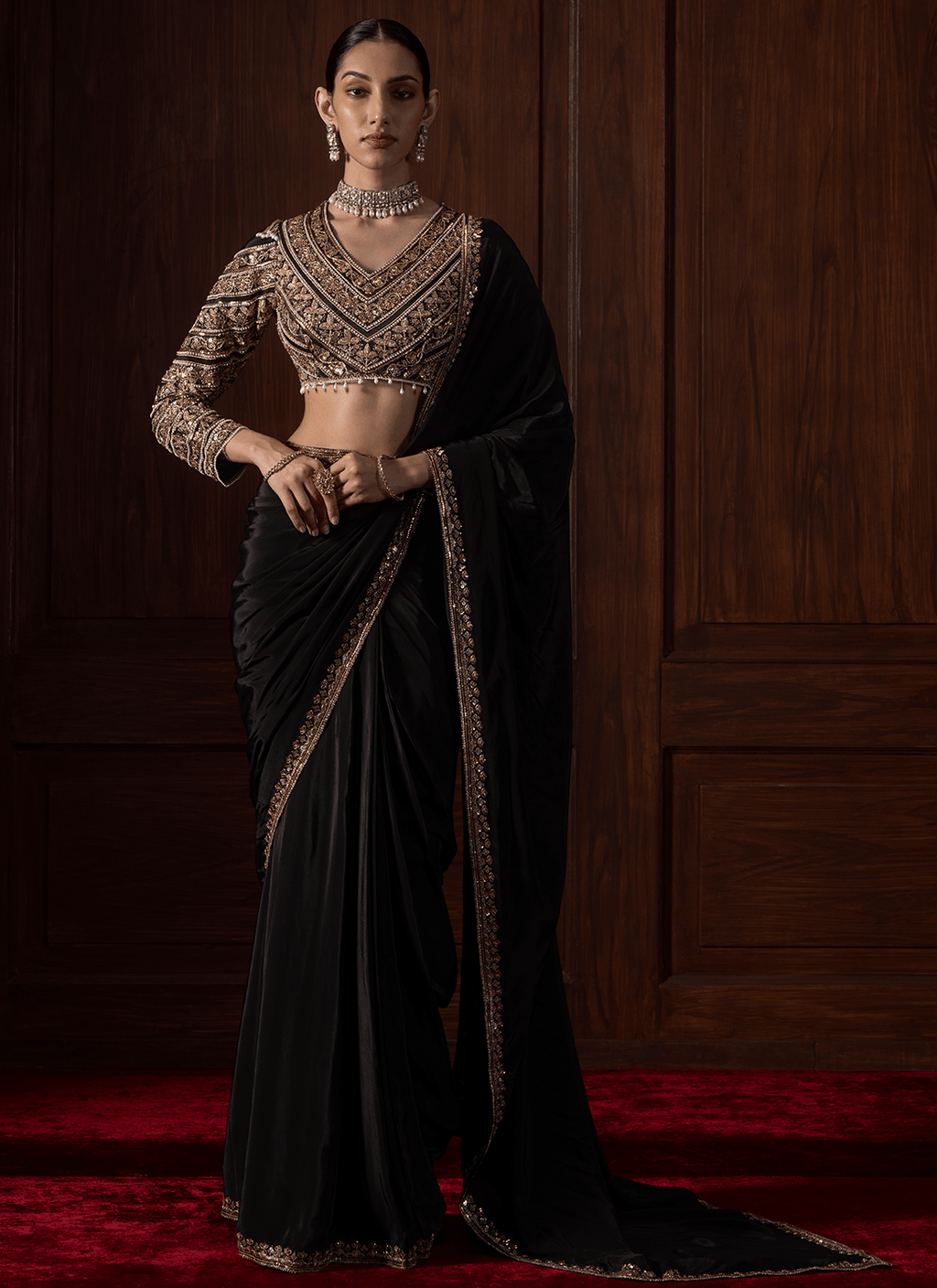 Black Embroidered Silk Saree