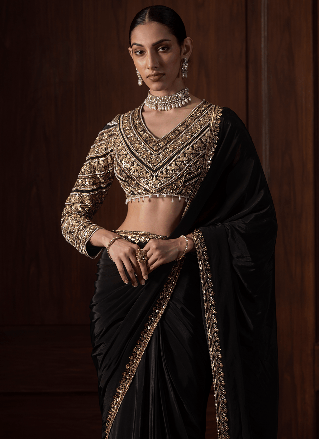 Black Embroidered Silk Saree
