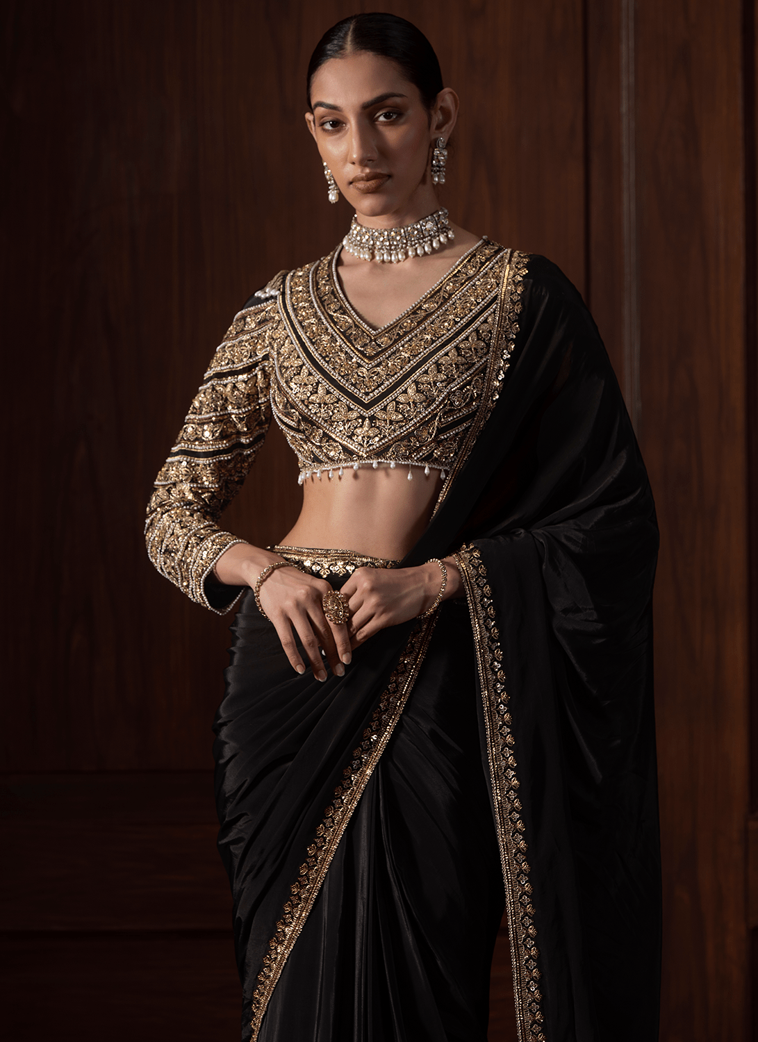 Black Embroidered Silk Saree
