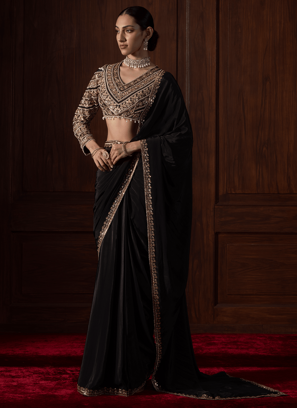 Black Embroidered Silk Saree