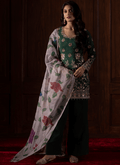 Green Embroidered Crepe Punjabi Suit