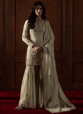 Green Embroidered Viscose Organza Gharara