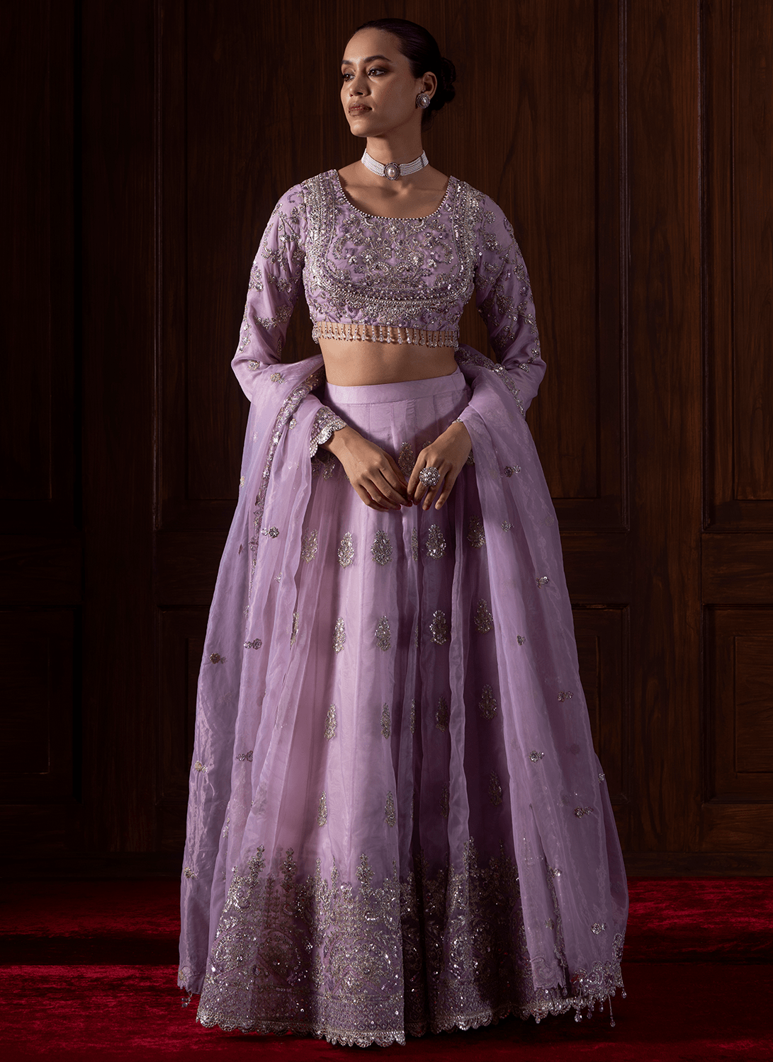 Lavender Embroidered Organza Lehenga