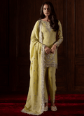 Lime Green Embroidered Viscose Organza Pant Suit