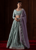 Mint Green Embroidered Viscose Organza Lehenga