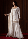 Off White Embroidered Satin Organza Sharara