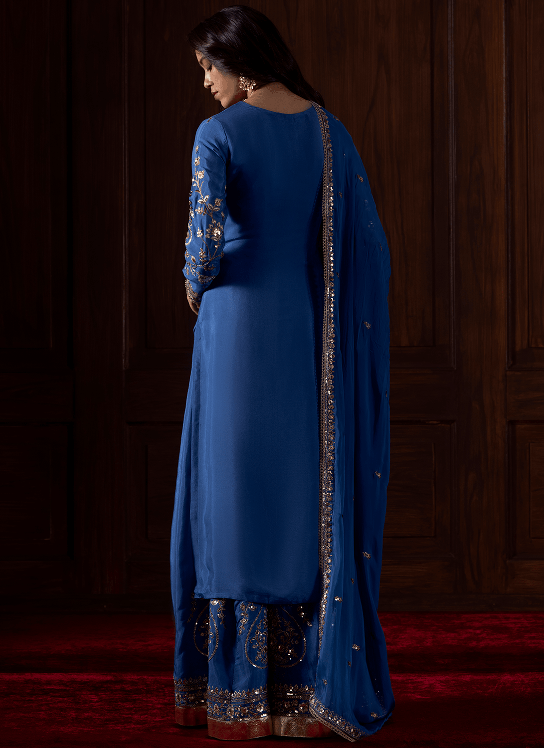 Royal Blue Embroidered Silk Sharara