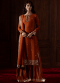 Rust Embroidered Organza Sharara