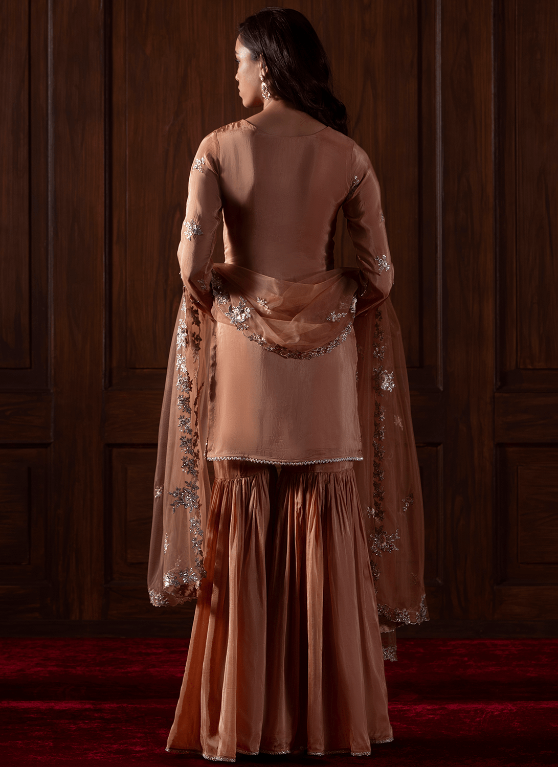 Rust Embroidered Silk Gharara