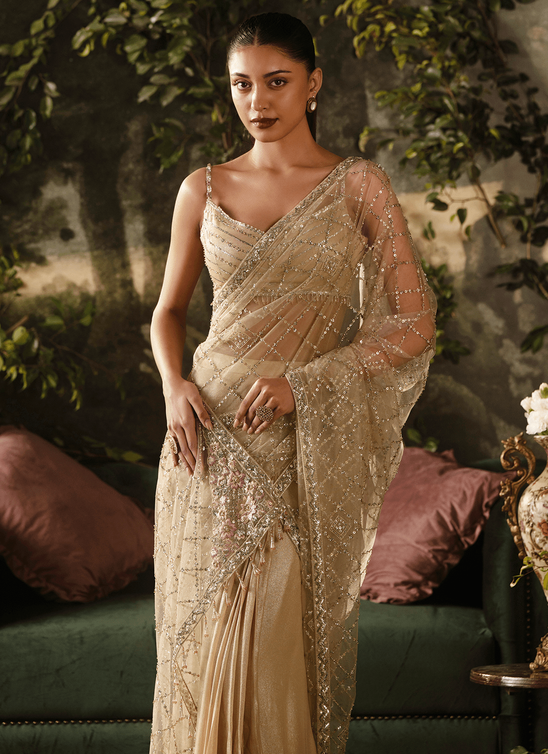 Soft Gold Embroidered Viscose Georgette Saree