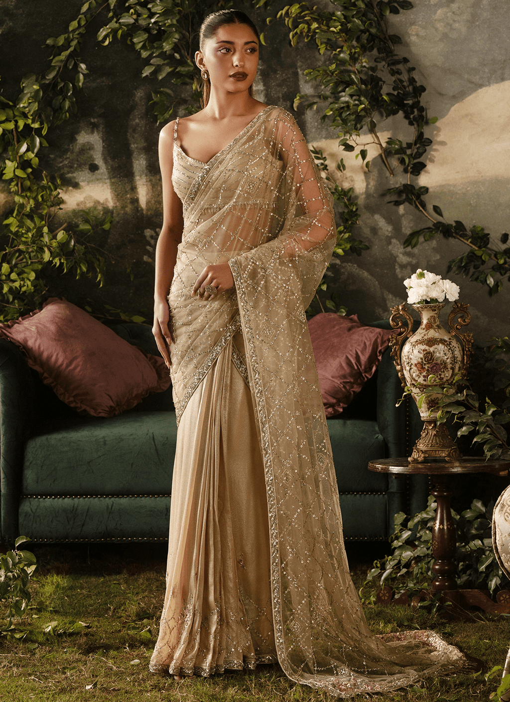 Soft Gold Embroidered Viscose Georgette Saree
