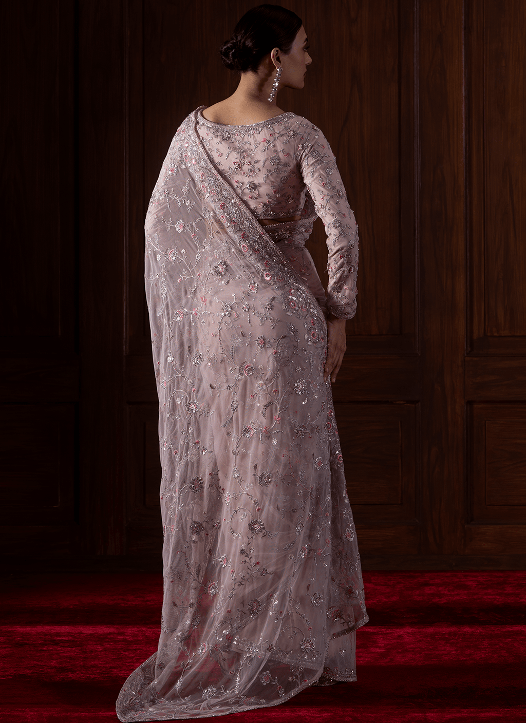 Soft Pink Embroidered Net Saree