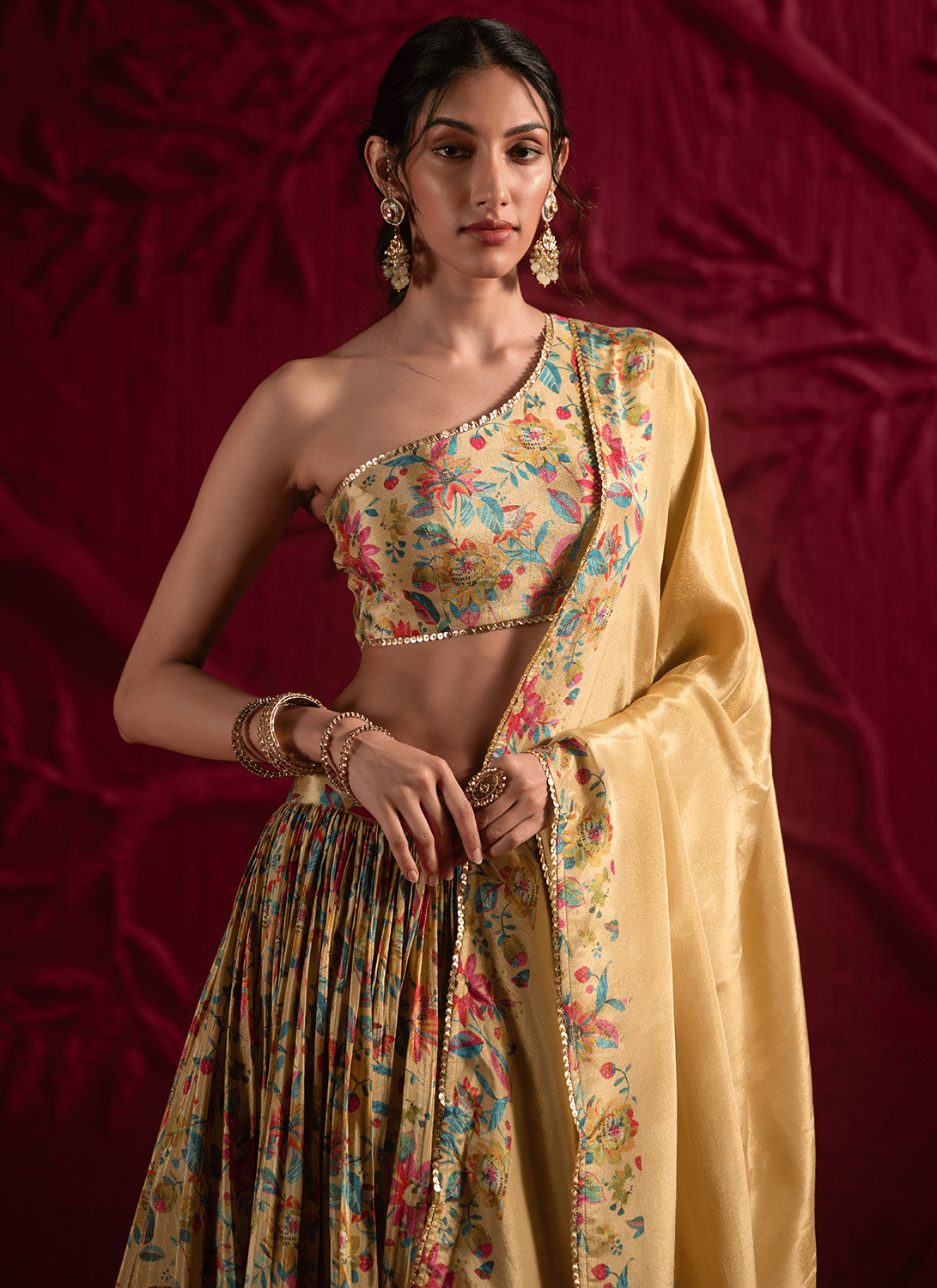 Yellow Floral Embroidered Georgette Lehenga
