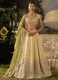 Yellow Gold Embroidered Tissue Lehenga